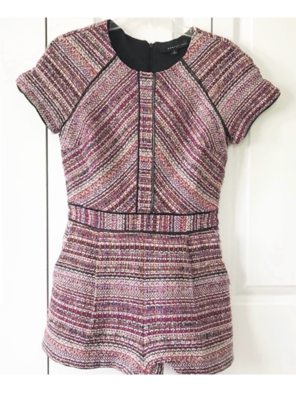 Adelyn Rae Pink Multi-Stripe Woven Jacquard Tweed mini shorts romper - Picture 7 of 10